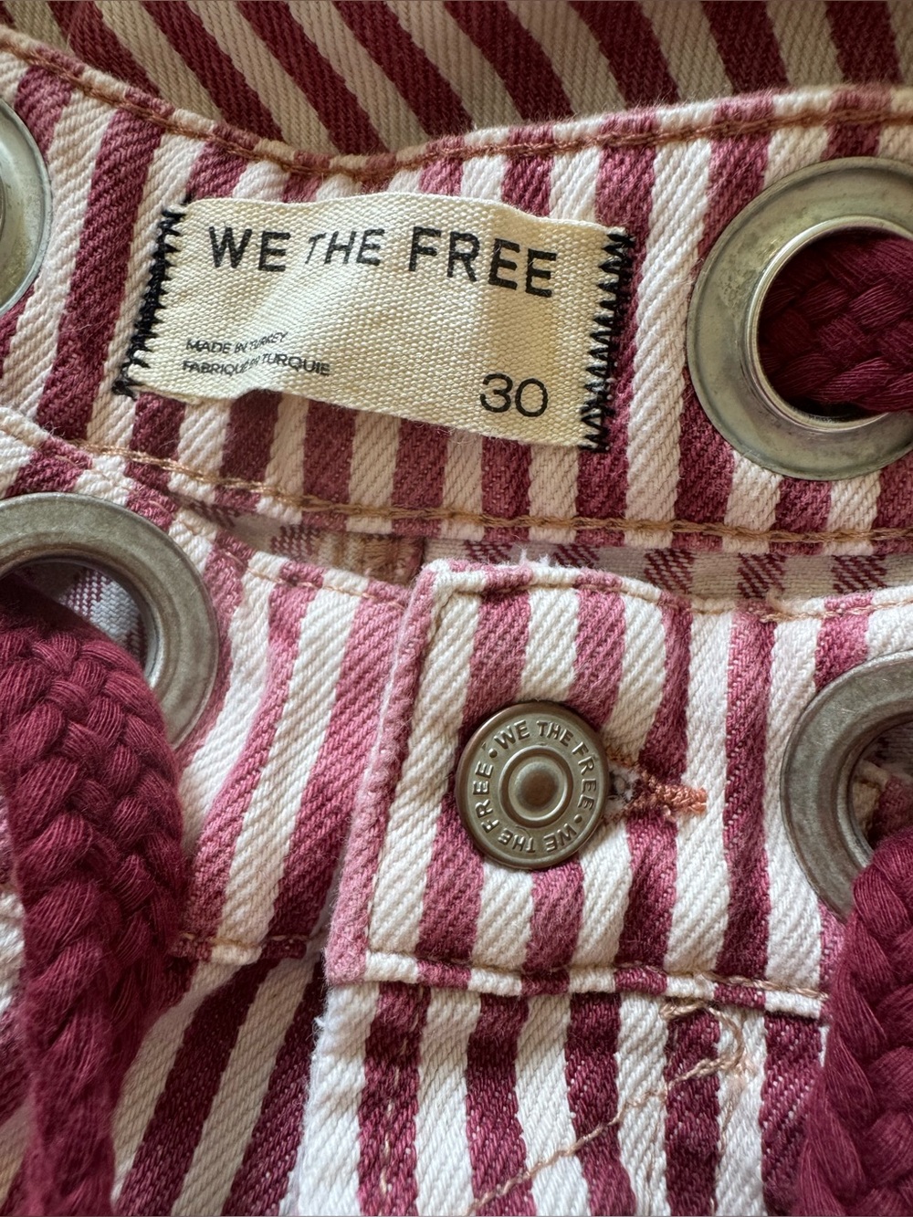 We The Free Moxie Barrel Jeans Red Berry Stripes - Picture 3 of 10